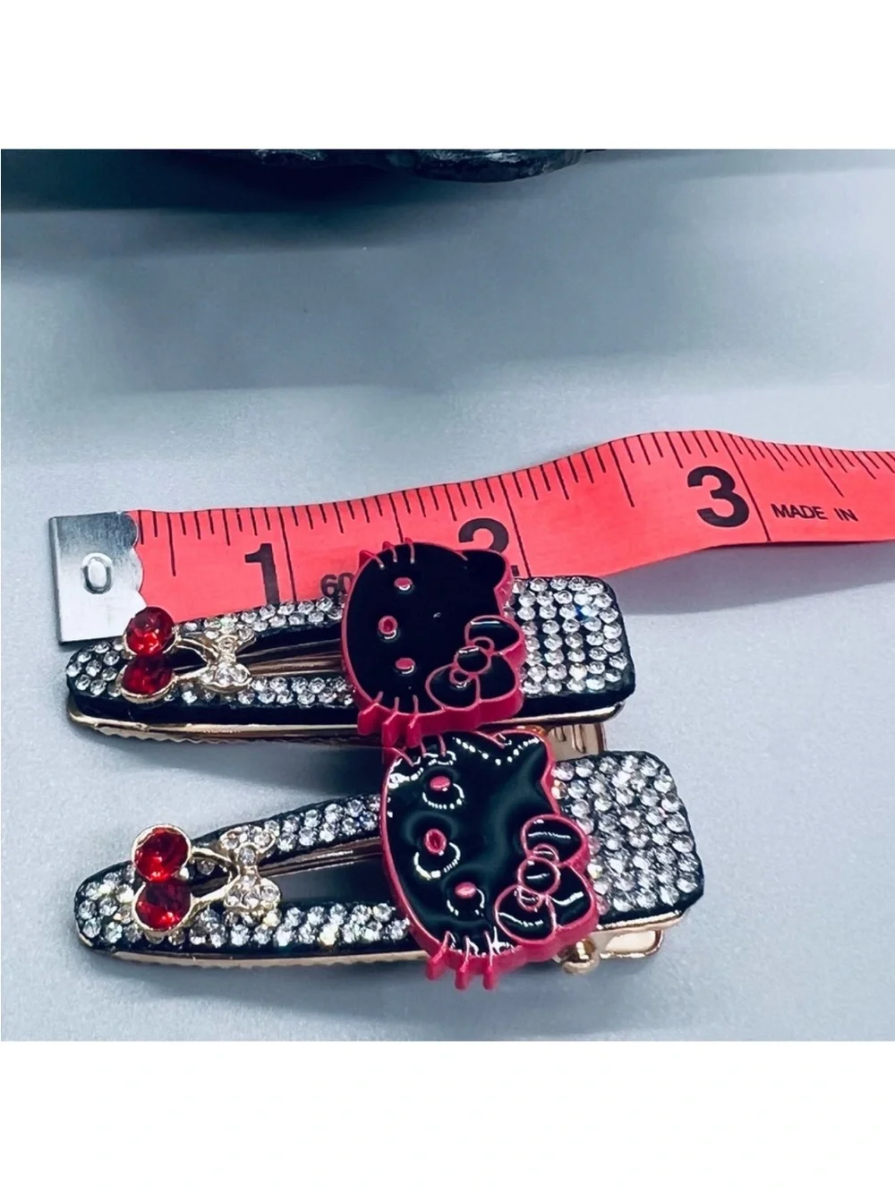 Hello Kitty-Inspired Black & Red Rhinestone Hair Clips FINAL PRICE DROP